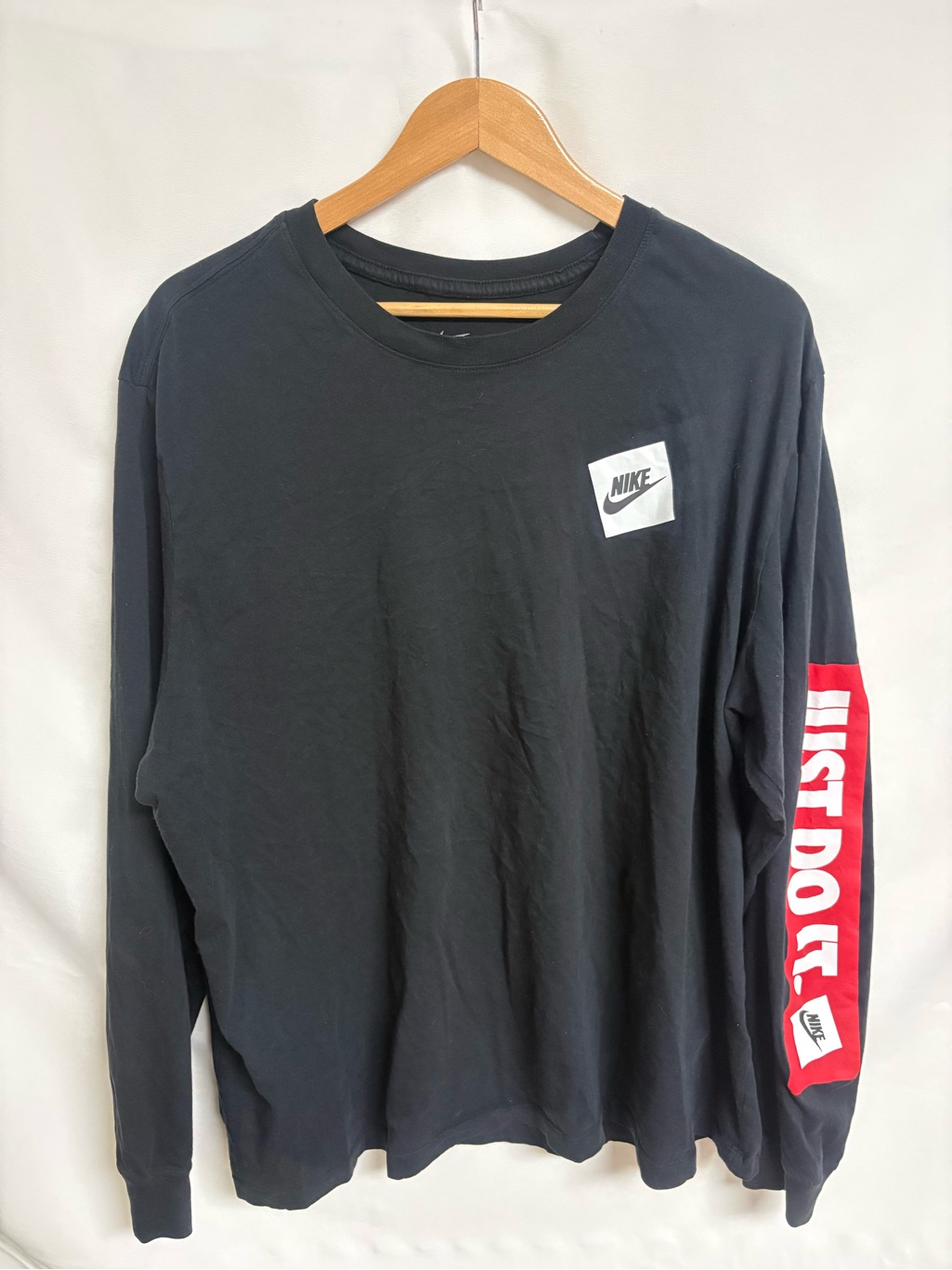Nike Black Long Sleeve Tee With Red Sleeve 'Just Do It' Graphic